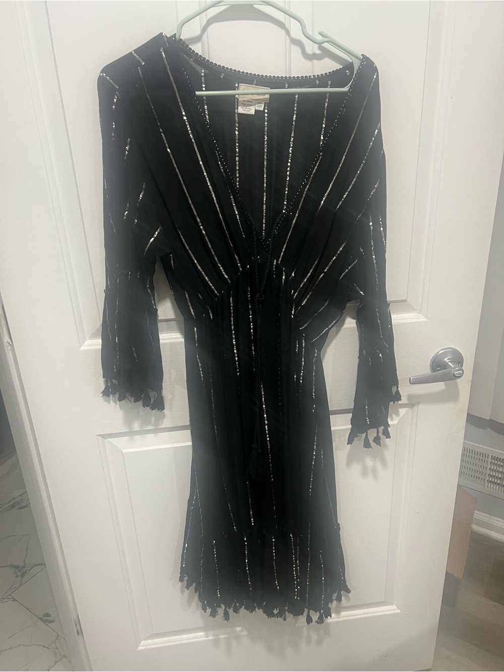 Ashley Taylor Black Dress with Silver Stripes